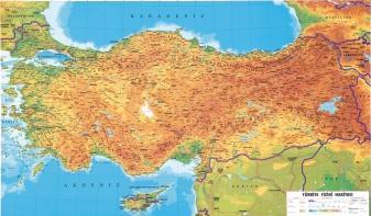 Türkiye fiziki haritası çift taraf selofan kaplı çıtalı duvar haritası