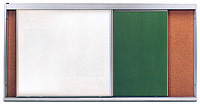 Yatay sağa sola hareketli yazı tahtası çelik seramik emaye mavi yeşil tebeşir tahtası ve kalemli tahta seçenekli kombine